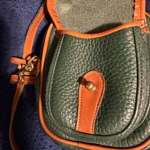 Vintage Dooney & Bourke Green and Tan Leather Crossbody Bag